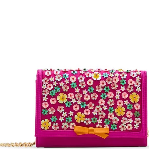 Betsey Johnson Kitsch Confetti Floral Fuchsia Sparkler Crossbody Clutch Bag NWT - Picture 1 of 8
